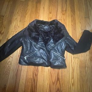 Black leather cropped jacket
